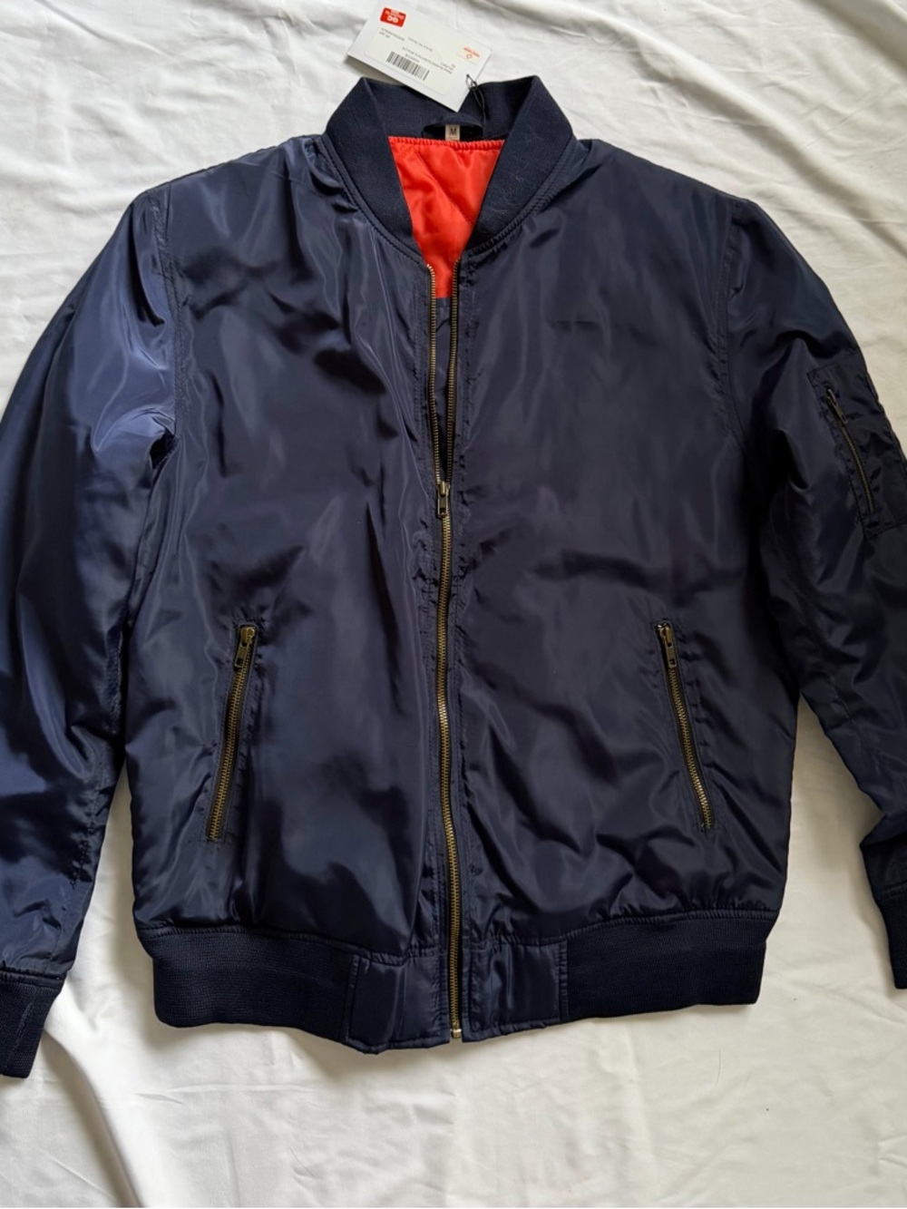 Men’s Navy Bomber Jacket with Orange Lining